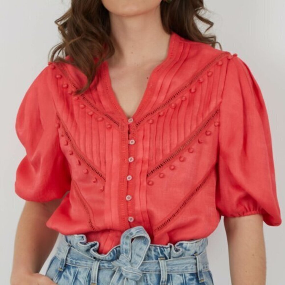 Iro Blouse Poyra Pink Linen Blend Lace Embellished Top
